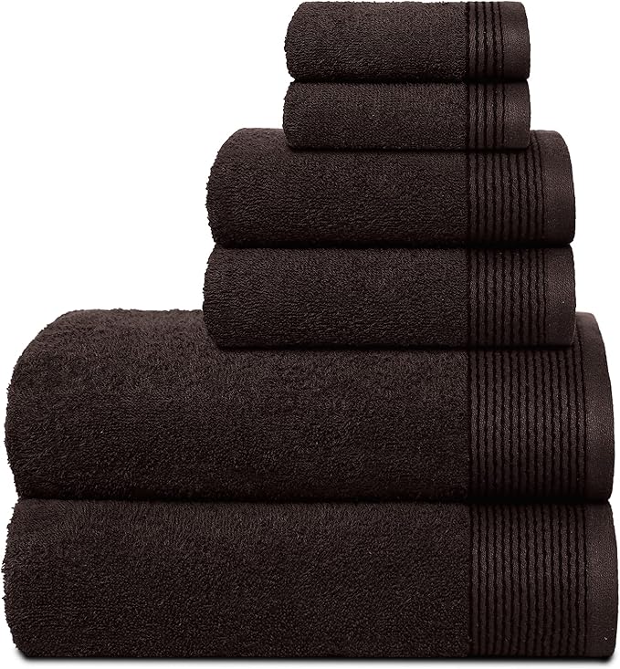 Belizzi Home 100% Cotton Ultra Soft 6 Pack Towel Set, Contains 2 Bath Towels 28x55 inchs, 2 Hand Towels 16x24 inchs & 2 Washcloths 12x12 inchs, Compact Lightweight & Highly Absorbant - Brown