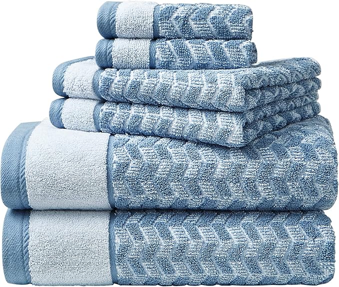 Nautica - Bath Towels, Highly Absorbent & Soft Bathroom Essentials, Oeko-Tex Certified (Zane Chevron Blue, 6-Piece)