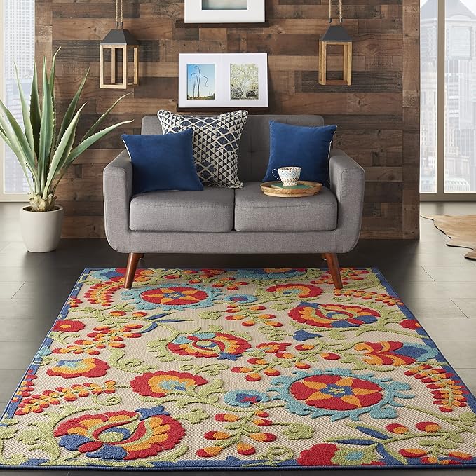 Nourison Home Aloha Multicolor 5'3" x 7'5" Area Rug - Easy Clean, Non Shedding, Bed Room, Living Room, Dining Room, Kitchen (5' x 8')