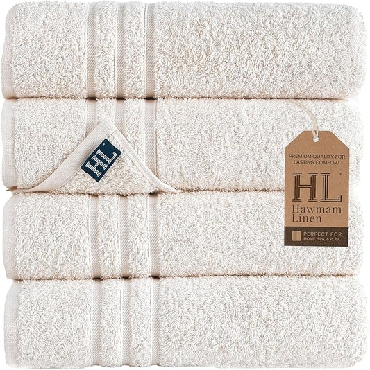 Hawmam Linen Sea Salt Cream Bath Towels 4 Pack Soft and Absorbent, Premium Quality Perfect for Daily Use 100% Cotton Towel 600 GSM