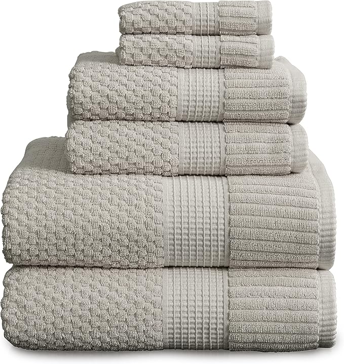 NY Loft 100% Cotton 6 Piece Bath Towel Set | Grey Towels | Oeko-TEX® Standard 100 | Soft & Absorbent, Quick-Dry | 2 Bath Towels 2 Hand Towels and 2 Washcloths | Trinity Collection - Quiet Grey