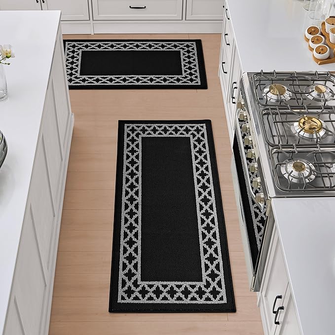 Nautica – Runner Rug 2 Piece Set | Indoor Runners for Hallways and Entry Rugs| Non-Skid Entry and Kitchen Door Mat| Machine Washable Carpet Rugs | 2'2" x 3'9" and 2'2" x 5' | Trellis Black