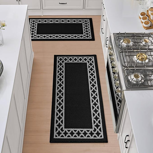 Nautica – Runner Rug 2 Piece Set | Indoor Runners for Hallways and Entry Rugs| Non-Skid Entry and Kitchen Door Mat| Machine Washable Carpet Rugs | 2'2" x 3'9" and 2'2" x 5' | Trellis Black