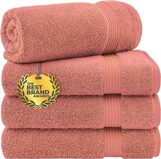 Cotton Paradise 4 Piece Turkish Bath Towels for Bathroom, 100% Cotton Extra Large Soft Plush Towels Bathroom Set, Coral