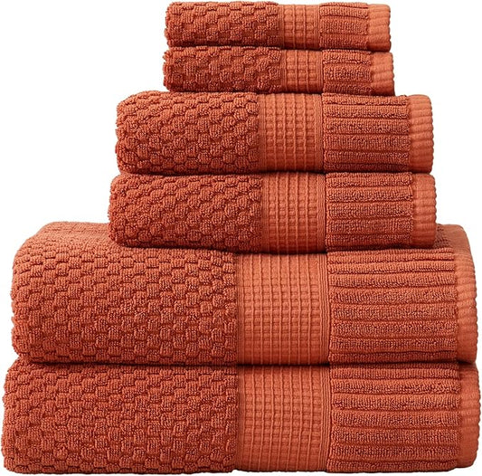 NY Loft 100% Cotton Towel Set 6 Piece Towel Set | Super Soft & Absorbent Quick-Dry 2 Bath Towels 2 Hand Towels & 2 Washcloths |Textured and Durable Cotton | Trinity Collection (6 Piece Set, Clay)