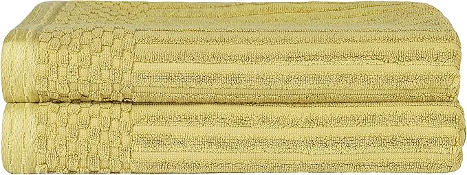 Cotton 2-Piece Solid and Ribbed Bath Towel Set, Bath Towels- 27" x 54", Golden Mist by Superior