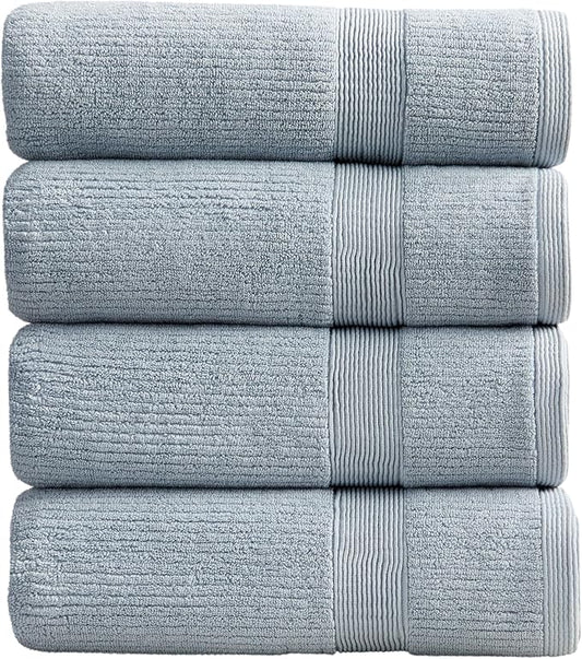 Springtree Home Blue Bath Towels Set of 4 | Ribbed Textured | 100% Combed Cotton | Absorbent Quick-Dry Towels for Bathroom | Oeko-TEX® Standard 100 Cotton | Mauro Collection - Blue Fog