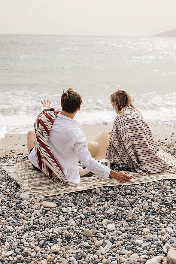 Madamelique Lavender Beach Towel with Beach Bag - 39 x 74 - Prewashed Cotton - Quick Dry - Sand Free - Hand Loomed Turkish Bath Towels