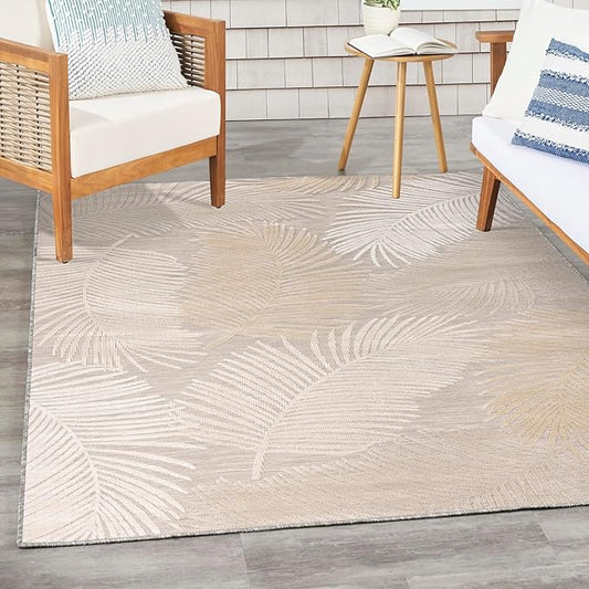 Nourison Home Suncoast Beige 5'3" x 7'3" Area Rug - Easy Clean, Non Shedding, Bed Room, Living Room, Dining Room, Kitchen (5' x 7')
