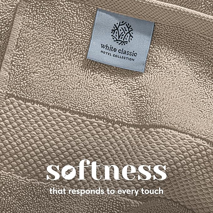 White Classic Luxury Bath Towel Set of 8 Pieces - 100% Turkish Cotton Highly Absorbent Towels for Bathroom, 2 Luxury Bath Towels 700GSM, 2 Hand Towels, 4 Washcloths, Taupe