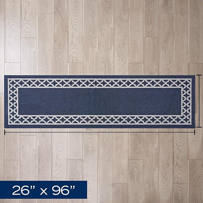 Nautica – Runner Rug | Indoor Runners for Hallways and Entry Rugs| Non-Slip and Non-Skid Entry and Kitchen Door Mat| Machine Washable Entryway Carpet Rugs | 2'2" x 8'| Trellis Denim