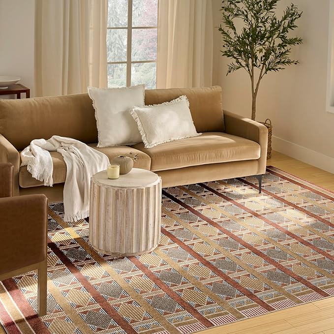 Nourison Home Nordic Rust Multicolor 8' x 10' Area Rug - Easy Clean, Non Shedding, Bed Room, Living Room, Dining Room, Kitchen (8' x 10')