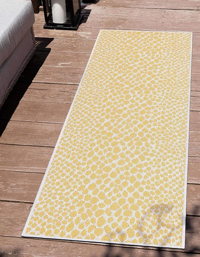 Unique Loom Outdoor Collection Area Rug - Cape Town (2' x 6' 1" Runner, Yellow Ivory/ Ivory)