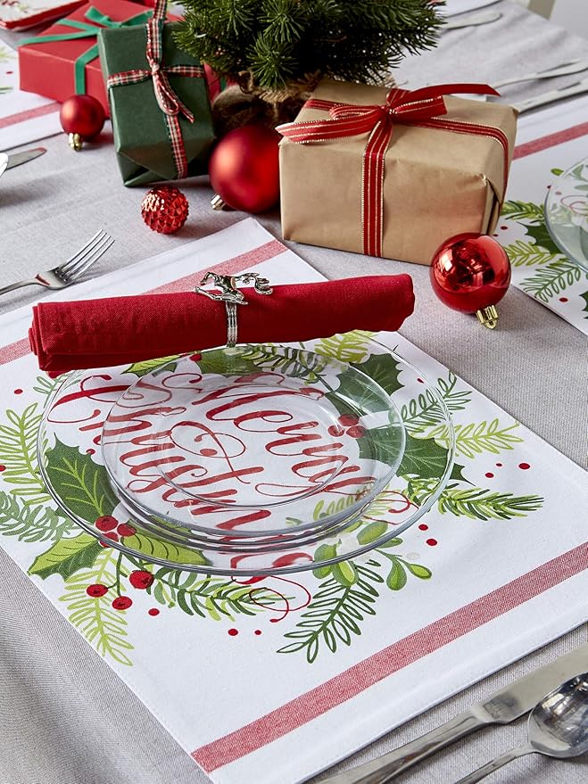 DII Boughs of Holly Collection Decorative Holiday Dining Table & Kitchen Décor, Placemat Set, 13x19,Christmas Greenery, 6 Count