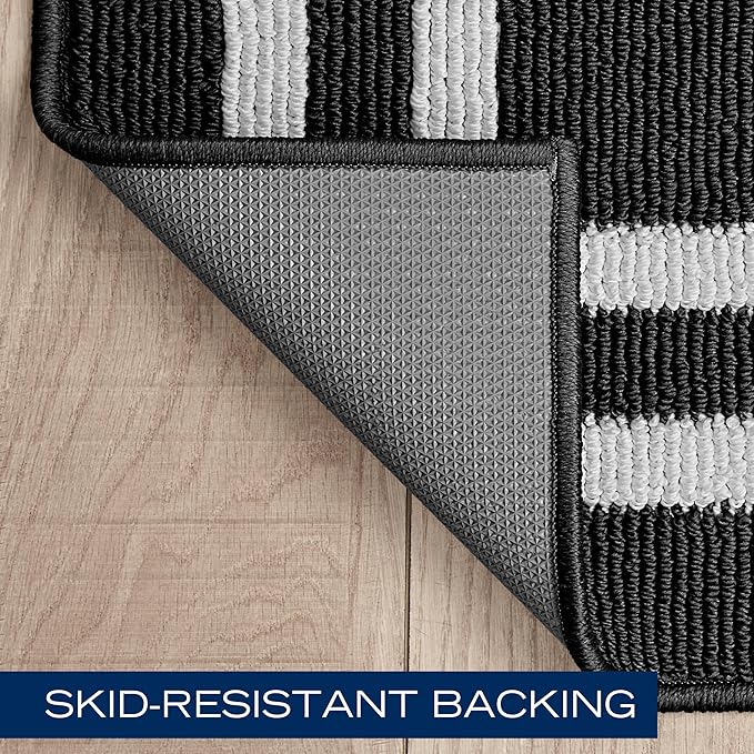 Nautica – Runner Rug | Indoor Runners for Hallways and Entry Rugs| Non-Slip and Non-Skid Entry and Kitchen Door Mat| Machine Washable Entryway Carpet Rugs |26” x 60” | Double Border Dark Grey