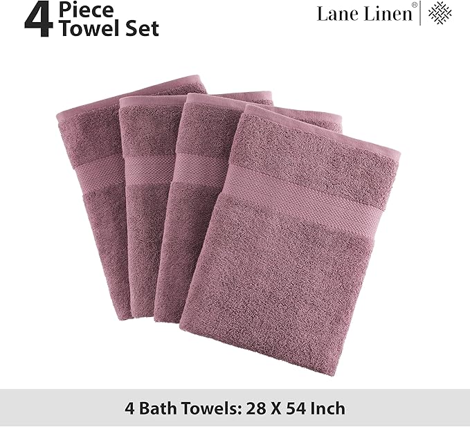 LANE LINEN Premium Bath Towels Set of 4 (28"x54") - 100% Ring Spun Cotton Bathroom Towel 4 Pack - Quick Drying, Super Soft, Durable & Absorbent Large Towels Set - Oeko Tex Certified - Wistful Mauve