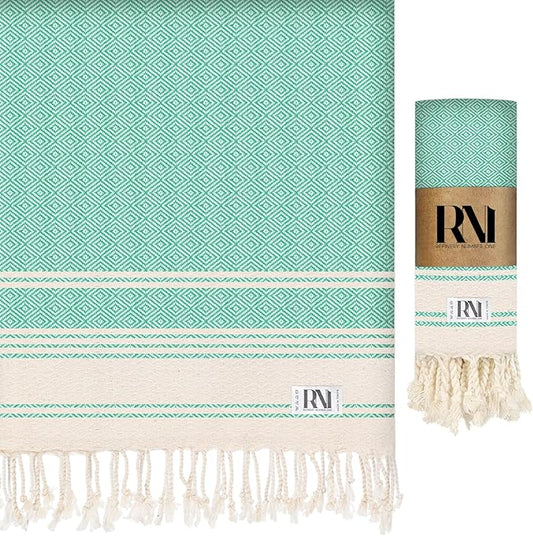 Refinery No. 1 Ottoman Diamond Weave Turkish Peshtemal Beach Bath Gym Yoga Towel 36” x 71”-Clover