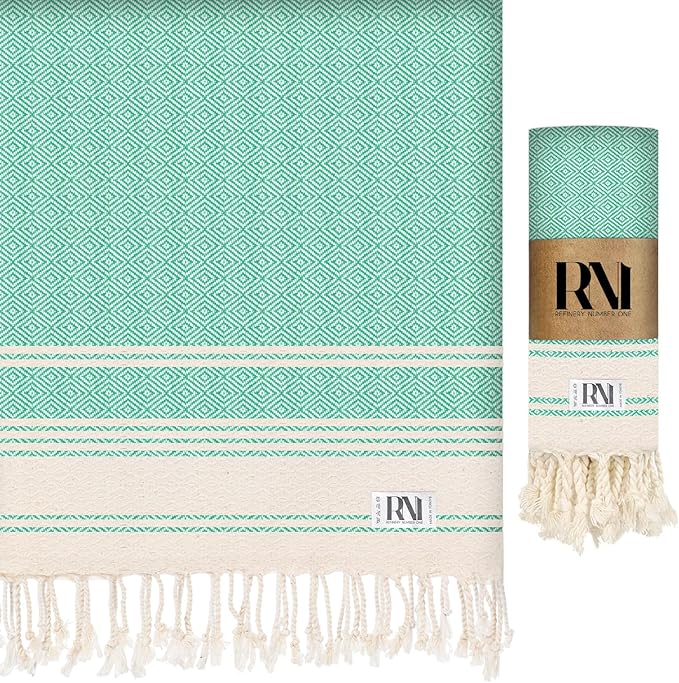 Refinery No. 1 Ottoman Diamond Weave Turkish Peshtemal Beach Bath Gym Yoga Towel 36” x 71”-Apple Green