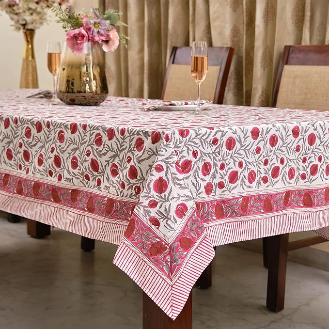 Ridhi Sangria Red Hand Block Print Cotton Rectangle Tablecloth 102" x 48" inches Reusable Table Cover Decorative Everyday Use for Dining, Farmhouse, Home, Party, Festive, Wedding, Fall