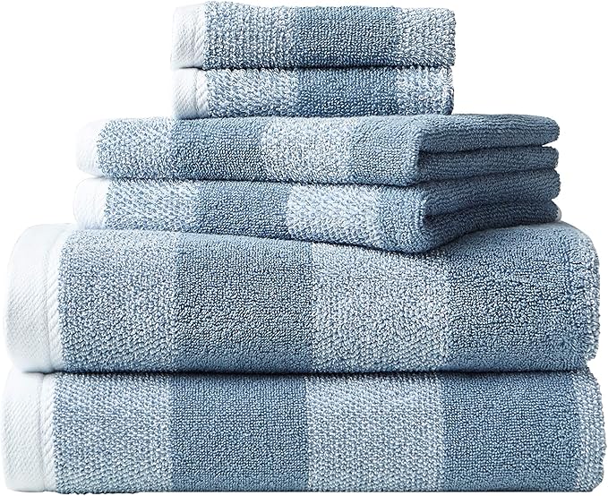 Nautica - Bath Towels, 100% Soft & Absorbent Fluffy Cotton, Highly Absorbent & Quick Dry, Medium Weight Bathroom Towels (Oak Lake Blue, 6 Piece)