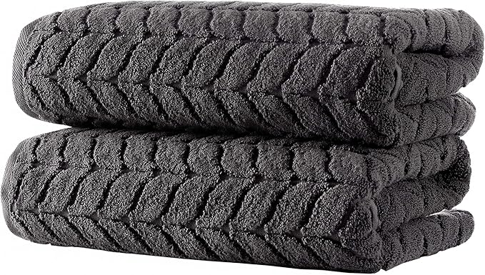 BAGNO MILANO Turkish Bath Towels, Soft Plush Jacquard Luxury Bath Towels, Quick Dry Towel Set (Charcoal, 2 pcs Bath Towel Set)