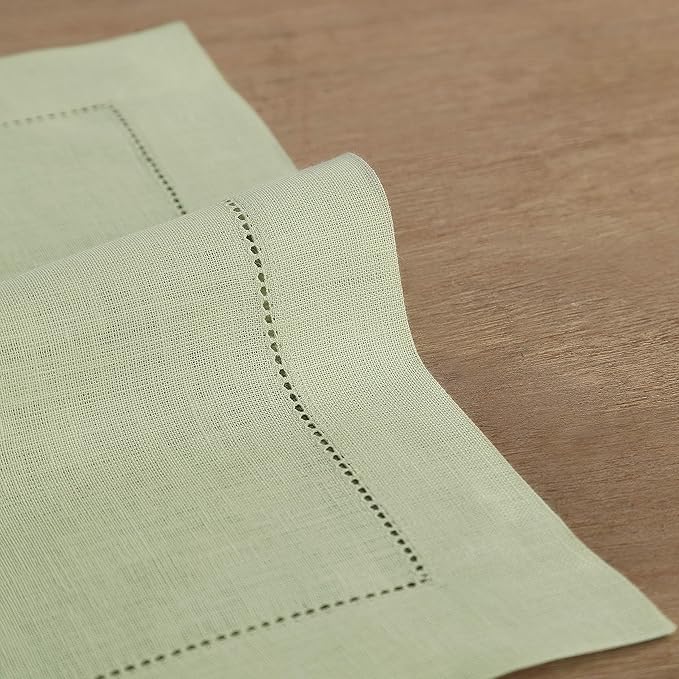Solino Home Linen Placemats Set of 4 - Classic Hemstitch Sage Green Placemats 14 x 19 Inch - 100% Pure Linen Table Mats for Winter, New Year