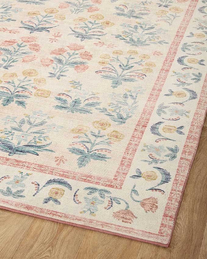 Loloi Rifle Paper Co. Eden Collection EDE-01 Mughal Rose Blush 5'-0" x 7'-6" Area Rug feat. CloudPile™