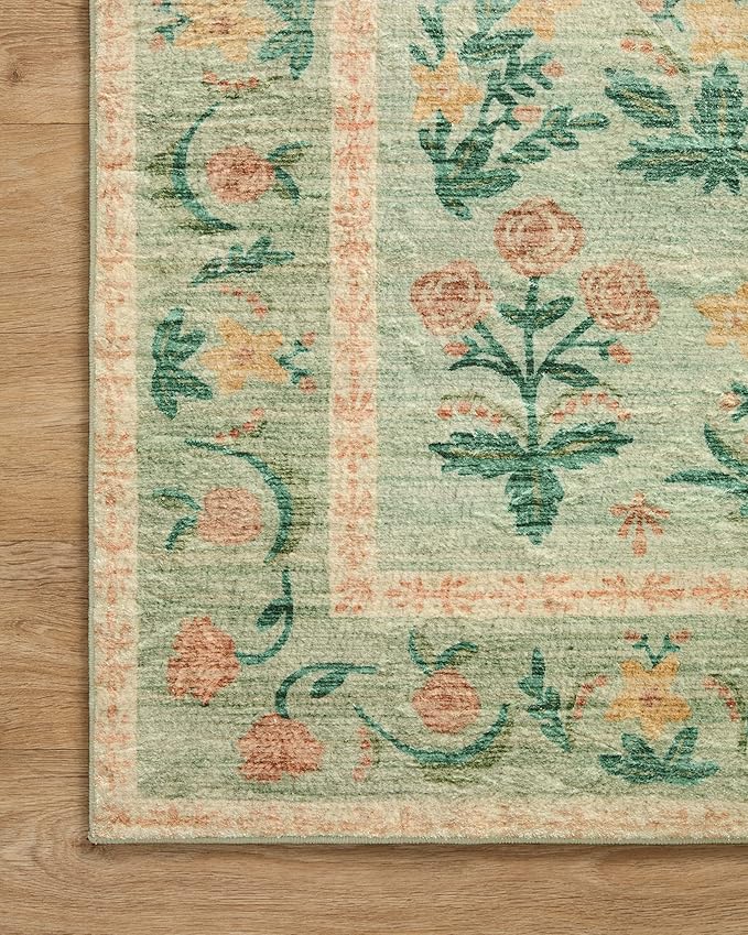Loloi Rifle Paper Co. Eden Collection EDE-01 Mughal Rose Moss 2'-6" x 11'-6" Runner Rug feat. CloudPile™