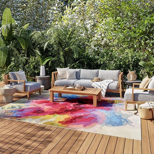 Nourison Home Color Splash Ivory Multicolor 9' x 12' Area Rug - Easy Clean, Non Shedding, Bed Room, Living Room, Dining Room, Kitchen (9' x 12')