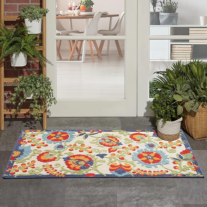 Nourison Home Aloha Multicolor 3' x 5' Area Rug - Easy Clean, Non Shedding, Bed Room, Living Room, Dining Room, Kitchen (3' x 5')