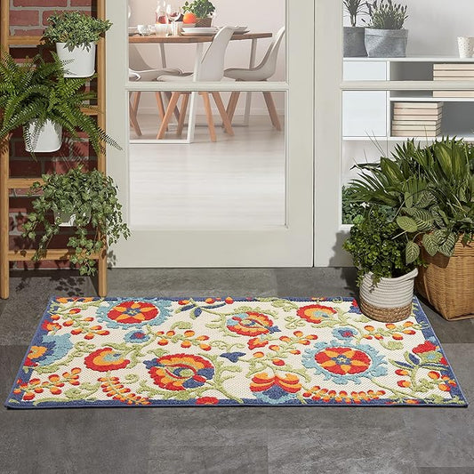 Nourison Home Aloha Multicolor 3' x 5' Area Rug - Easy Clean, Non Shedding, Bed Room, Living Room, Dining Room, Kitchen (3' x 5')