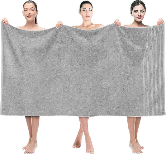 American Soft Linen 35x70 Jumbo Large Bath Towels, 600 GSM 100% Cotton Turkish Bath Sheet, Oversized Luxury Bath Towels for Bathroom Beach and Pool, Light Grey