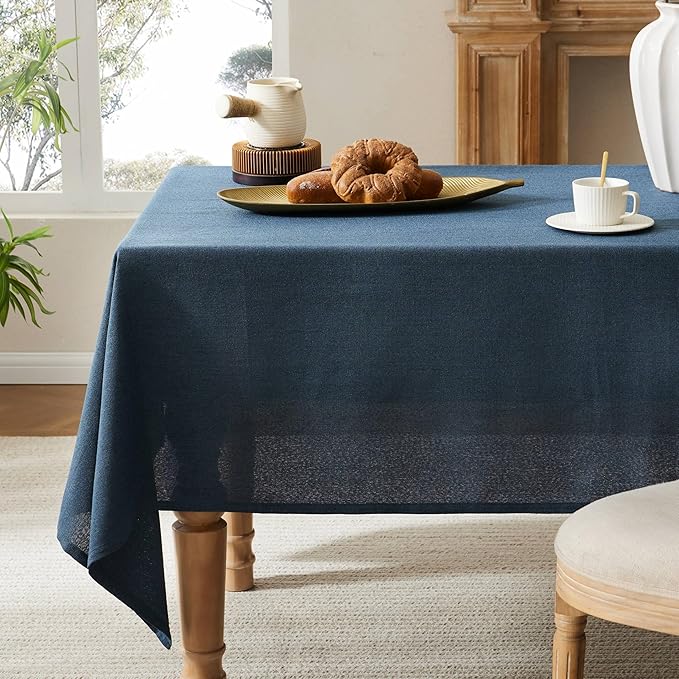 Linen Tablecloth for Square Table, 60x60 Inch Navy, Farmhouse Style Navy Blue Tablecloth, Water Resistant Burlap Tablecloths for Dining Table Farmhouse Kitchen