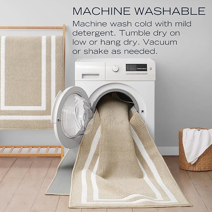 Nautica – Runner Rug | Indoor Runners for Hallways and Entry Rugs| Non-Slip and Non-Skid Entry and Kitchen Door Mat| Machine Washable Entryway Carpet Rugs | 2'2" x 3'9" | Double Border Beige