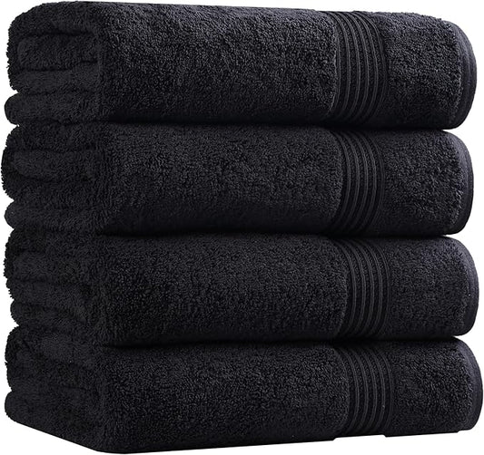 Superior Egyptian Cotton 4-Piece Bath Towel Set for Shower, Bath, Spa, Resort, Hotel, Soft Body Towels, Airbnb Essentials, Apartment, Dorm, Quick Dry, Absorbent, Bathroom Basics, Black