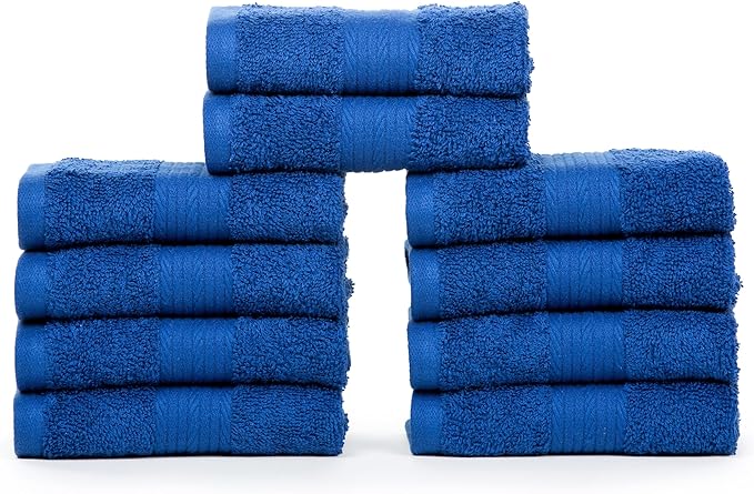Ample Decor Wash Cloths Set of 10 12 X 12 Inch 100% Cotton 600 GSM, Soft Absorbent and Reusable Fingertip Towels, Oeko Tex Certified Ideal for Bathroom and Powder Room - Navy Blue