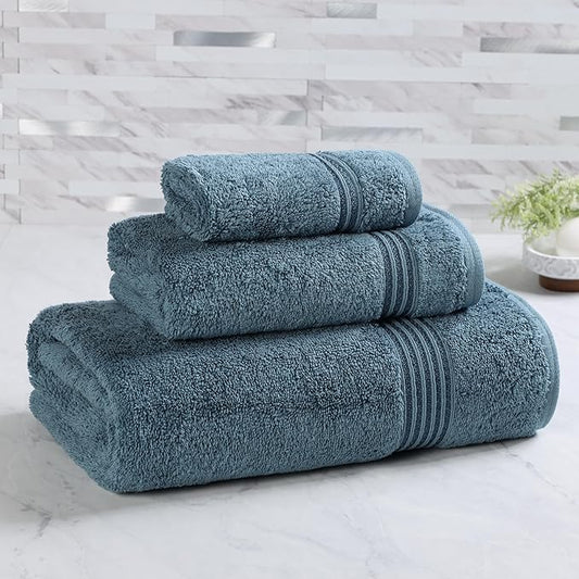 Superior Heritage Egyptian Cotton 3 Piece Towel Set, Heavyweight Towels for Bathroom, Guest Bath, Luxury Home Decor, Plush Absorbent Essentials, Includes 1 Bath, 1 Hand, 1 Face Towel, Sapphire