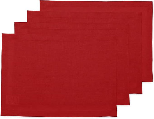 Solino Home Linen Red Placemats Set of 4-100% Pure Linen Placemats 14 x 19 Inch for Valentines, Holiday, Winter, New Year - Fete