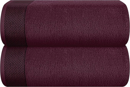 Belizzi Home Cotton 2 Pack Oversized Bath Sheet 35 x 70, Large Bath Sheet, Ultra Absorbent, Compact, Eco-Friendly and 100% Recyclable, Quick Drying and Lightweight Towel - Burgundy