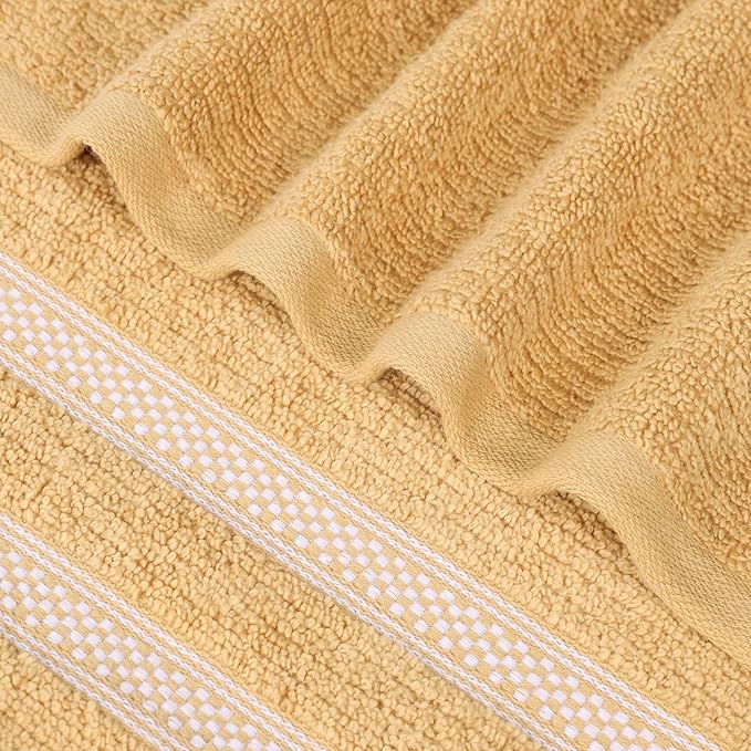 Superior Cotton Bath Sheet Set, Zero Twist, Ribbed Geometric, Oversized Large Absorbent Body Towels, Luxury Soft Quick Dry, Shower, Spa, Hotel, Pool, Guest Bathroom, Home Essentials, Set of 2, Gold