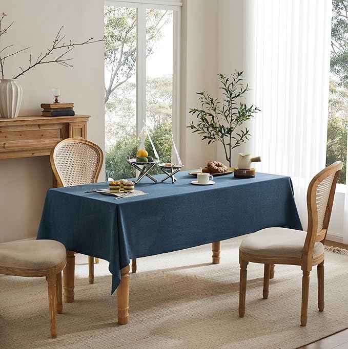 Linen Tablecloth for Square Table, 52x52 Inch Navy, Farmhouse Style Navy Blue Tablecloth, Water Resistant Burlap Tablecloths for Dining Table Farmhouse Kitchen
