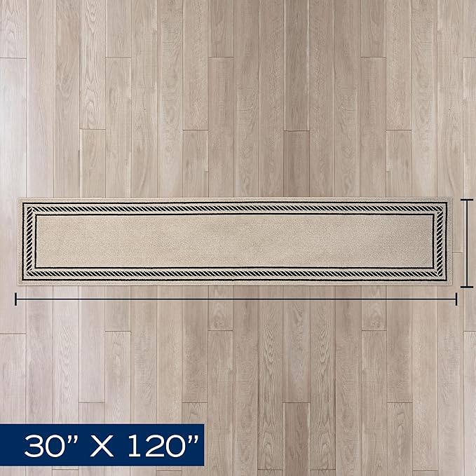 Nautica – Runner Rug | Indoor Runners for Hallways and Entry Rugs| Non-Slip and Non-Skid Entry and Kitchen Door Mat| Machine Washable Entryway Carpet Rugs | 2'6" x 10' | Rope Border Natural Twist