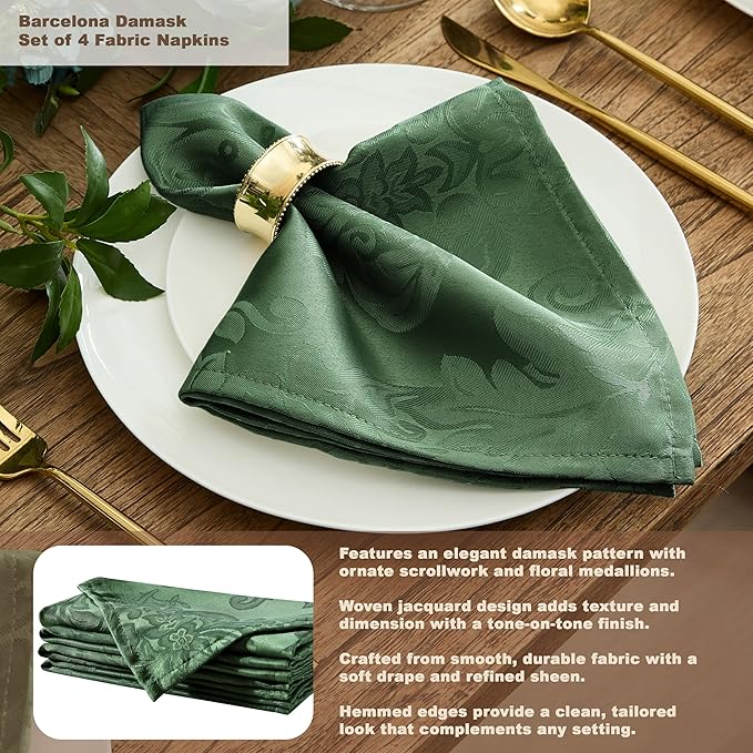 Newbridge Christmas Barcelona Damask Fabric Tablecloth, 52 x 70 Inch Rectangle, Hunter Green – No Iron, Soil Resistant Table Cover for Dining, Parties and Holidays