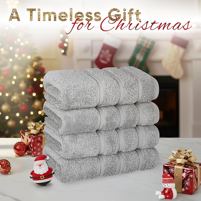 American Soft Linen Luxury Hand Towels for Bathroom, 600 GSM 100% Cotton Turkish 4 Piece Hand Towel Set, 600 GSM Hand Face Towels for Kitchen, Light Grey Hand Towels