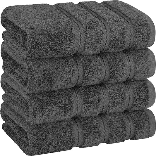 American Soft Linen Luxury Hand Towels for Bathroom, 600 GSM 100% Cotton Turkish 4 Piece Hand Towel Set, 600 GSM Hand Face Towels for Kitchen, Dark Gray Hand Towels