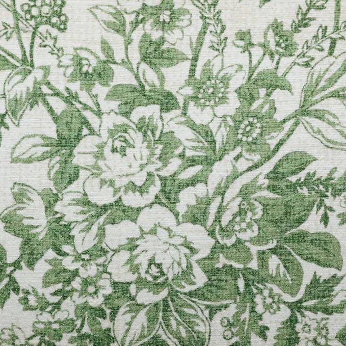 Laura Ashley Sage Ivory Bedford Floral Machine Washable & Slip Resistant 2 Piece Set - 26" x 45" Accent Rug & 26" x60" Runner Rug