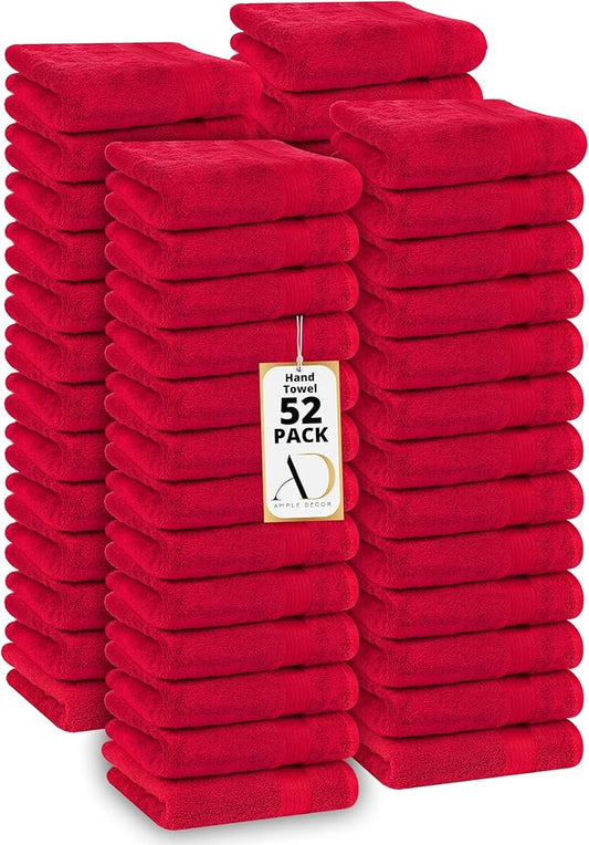 Ample Decor Hand Towel 18 X 28 Inch Pack of 52 600 GSM 100% Cotton, Soft Absorbent Thick Durable Premium Quality, for Hotel, Bathroom, Spa, Daily Use, Gym - Machine Washable - Christmas Red