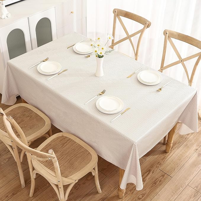 Walrus Heavy Duty Vinyl Tablecloth with Flannel Backing Waterproof Oil-Proof Plastic Table Cloth Stain-Resistant Wipeable Rectangle or Square Table Cover for Indoor and Outdoor (Weaving, 52X70 Inch)