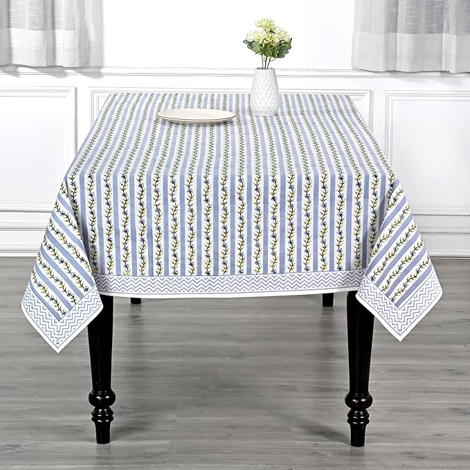 Ridhi Dolphin Gray Hand Block Print Cotton Rectangle Tablecloth 60" x 60" inches Reusable Table Cover Decorative Everyday Use for Dining, Farmhouse, Home, Party, Festive, Wedding, Fall