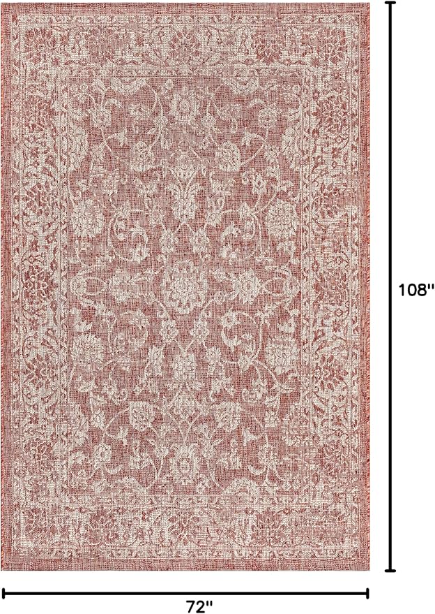 JONATHAN Y Weave Floral Indoor Outdoor Area Rug 6X9 Red/Taupe, Tela Bohemian Textured for Backyard, Patio, Porch, Easy-Cleaning, High Traffic, Pet-Friendly, Non-Shedding (SMB100A-6)